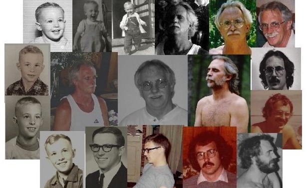 Photos of Lee at different ages in a collage form