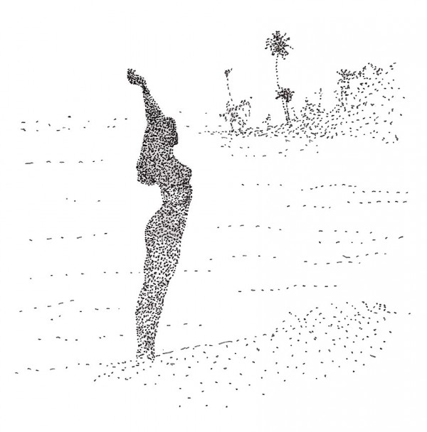 pointilism woman at beach