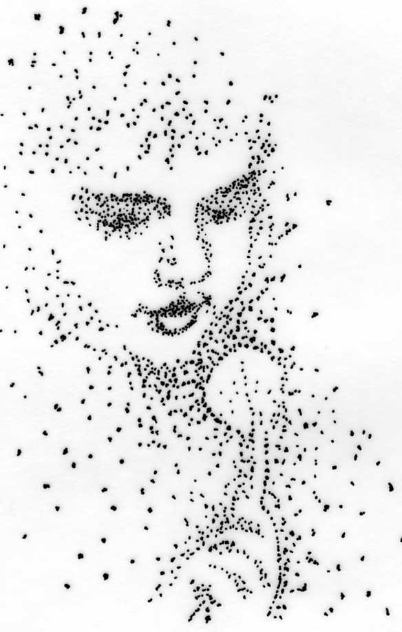 Pointilism of young child and flower